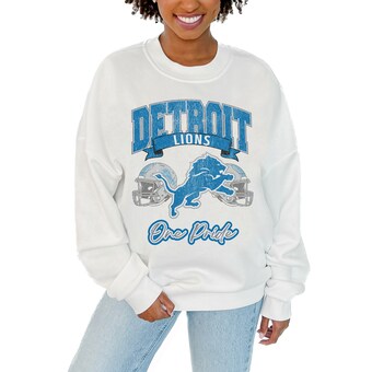 Women's Detroit Lions Gameday Couture White Passing Time Pullover Sweatshirt