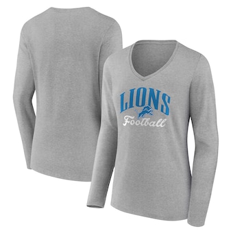 Women's Detroit Lions  Gray Victory Script V-Neck Long Sleeve T-Shirt