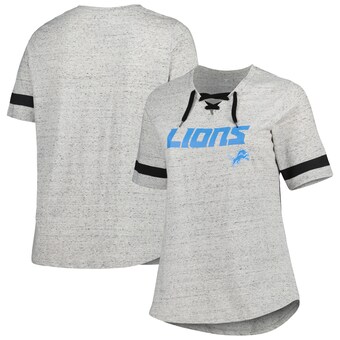 Women's Detroit Lions Heather Gray Plus Size Lace-Up V-Neck T-Shirt