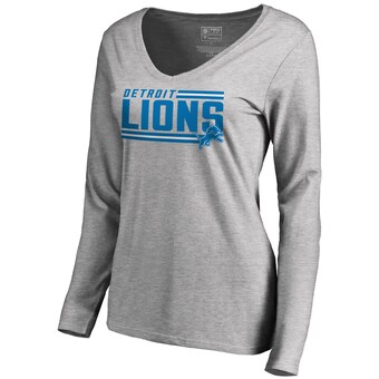 Women's Detroit Lions NFL Pro Line Ash Iconic Collection On Side Stripe Long Sleeve V-Neck T-Shirt