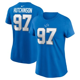 Women's Detroit Lions Aidan Hutchinson Nike Blue Player Name & Number T-Shirt