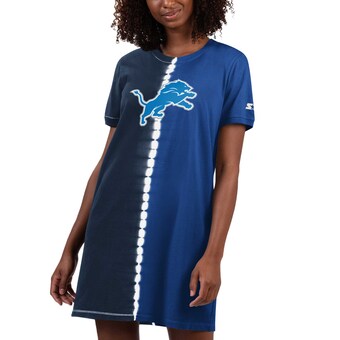Women's Detroit Lions Starter Navy Ace Tie-Dye T-Shirt Dress