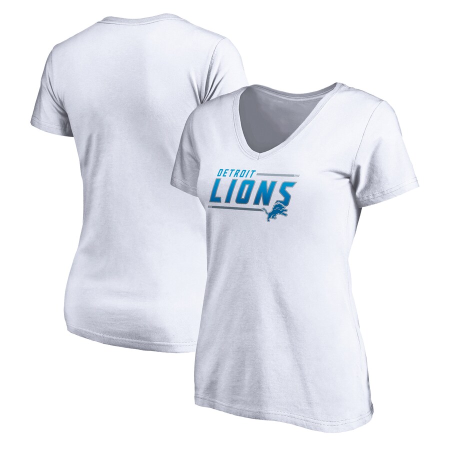 Women's Detroit Lions White Mascot In Bounds V-Neck T-Shirt