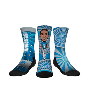 Youth Detroit Lions Amon-Ra St. Brown Rock Em Socks Three-Pack Bobblehead Crew Socks Set