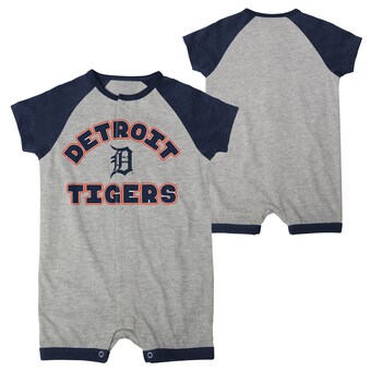 Infant Detroit Tigers Heather Gray Extra Base Hit Raglan Full-Snap Romper