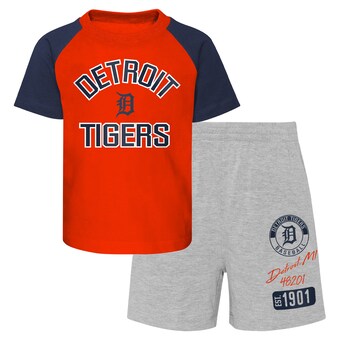 Infant Detroit Tigers Orange/Heather Gray Ground Out Baller Raglan T-Shirt and Shorts Set