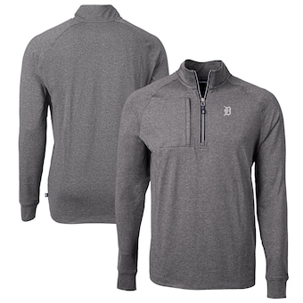 Men's Detroit Tigers Cutter & Buck Heather Black Big & Tall Adapt Eco Raglan Quarter-Zip Jacket