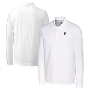 Men's Detroit Tigers Cutter & Buck White Big & Tall DryTec Advantage Tri-Blend Pique Long Sleeve Polo