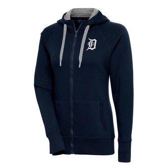 Women's Detroit Tigers  Antigua Navy Brushed Metallic Victory Full-Zip Hoodie