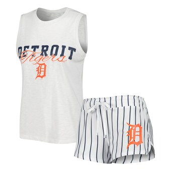 Women's Detroit Tigers Concepts Sport White Reel Pinstripe Tank Top & Shorts Sleep Set