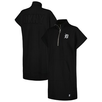 Women's Detroit Tigers DKNY Sport Black Emily Quarter-Zip Sneaker Dress