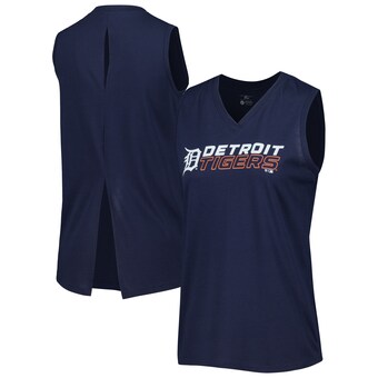 Women's Detroit Tigers  Levelwear Navy Paisley Chase V-Neck Tank Top