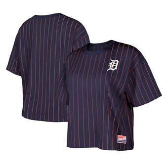 Women's Detroit Tigers New Era Navy Boxy Pinstripe T-Shirt