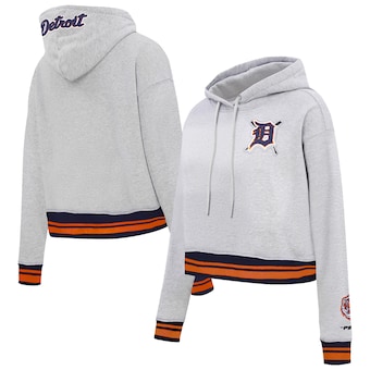 Women's Detroit Tigers Pro Standard Heather Gray Cropped Pullover Hoodie