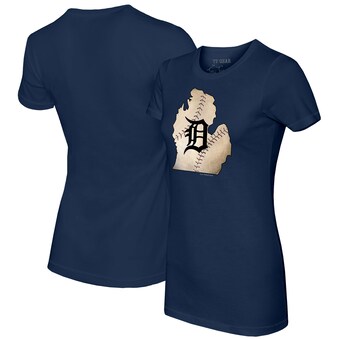 Women's Detroit Tigers Tiny Turnip Navy State Outline T-Shirt