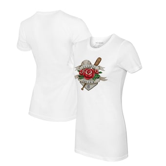 Women's Detroit Tigers Tiny Turnip White Tattoo Rose T-Shirt