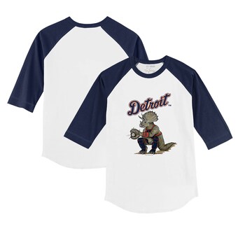 Youth Detroit Tigers Tiny Turnip White/Navy Triceratops 3/4-Sleeve Raglan T-Shirt