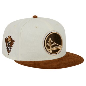 Golden State Warriors New Era 2-Tone Corduroy Visor 59FIFTY Fitted Hat - Cream/Brown