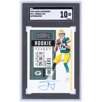 Jordan Love Green Bay Packers Autographed 2020 Panini Contenders Rookie Ticket #111 SGC Authenticated 10 Rookie Card