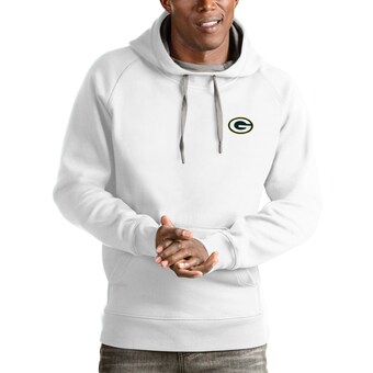 Men's Green Bay Packers Antigua White Logo Victory Pullover Hoodie