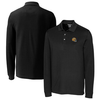 Men's Green Bay Packers  Cutter & Buck Black Helmet Advantage Tri-Blend Pique Long Sleeve Polo