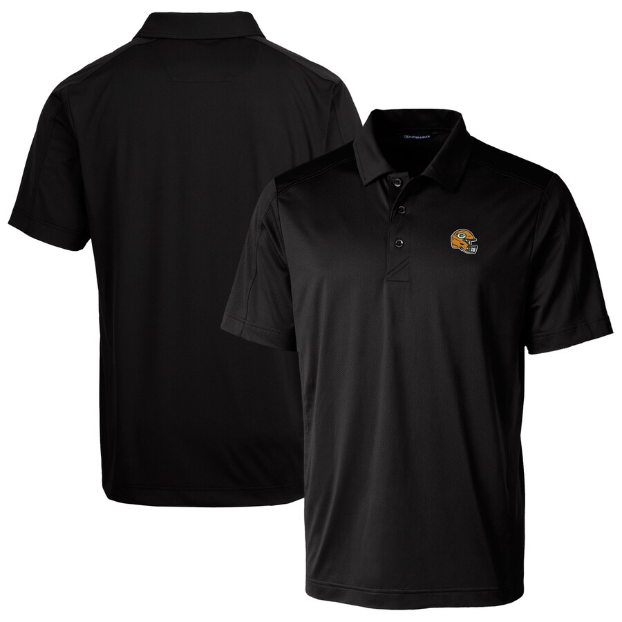 Men's Green Bay Packers  Cutter & Buck Black Helmet Prospect Textured Stretch Polo