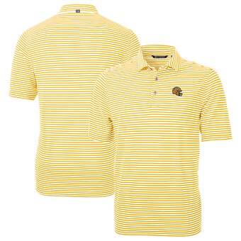 Men's Green Bay Packers  Cutter & Buck Gold Helmet Virtue Eco Pique Stripe Recycled Polo