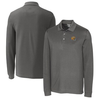 Men's Green Bay Packers  Cutter & Buck Gray Helmet Advantage Tri-Blend Pique Long Sleeve Polo