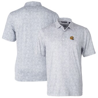 Men's Green Bay Packers  Cutter & Buck Gray Helmet Pike Constellation Print Stretch Polo