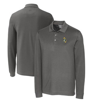 Men's Green Bay Packers Cutter & Buck Steel Advantage Tri-Blend Pique Big & Tall Long Sleeve Throwback Polo