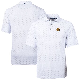 Men's Green Bay Packers  Cutter & Buck White Helmet Virtue Eco Pique Tile Print Recycled Polo