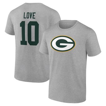 Men's Green Bay Packers Jordan Love Fanatics Gray Icon Player Name & Number T-Shirt