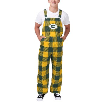 Men's Green Bay Packers  FOCO Green Big Logo Plaid Overalls