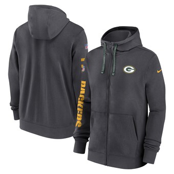 Men's Green Bay Packers Nike Anthracite 2024 Sideline Club Full-Zip Hoodie