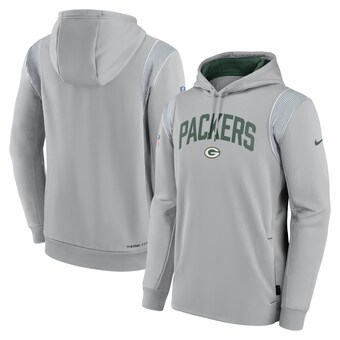 Men's Green Bay Packers Nike Gray Sideline Athletic Stack Performance Pullover Hoodie