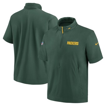 Men's Green Bay Packers Nike Green 2024 Sideline Coach Short Sleeve Half-Zip Hoodie Jacket