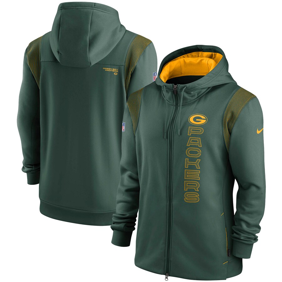 Men's Green Bay Packers Nike Green Sideline Team Performance Full-Zip Hoodie