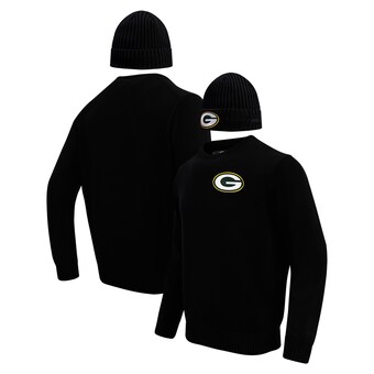 Men's Green Bay Packers Pro Standard Black Crewneck Pullover Sweater & Cuffed Knit Hat Box Gift Set