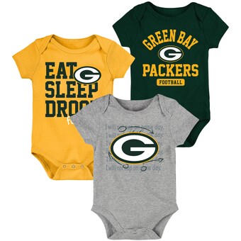 Newborn & Infant Green Bay Packers Green/Gold Eat, Sleep, Drool Football Three-Piece Bodysuit Set