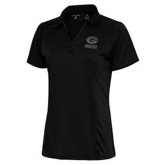 Women's Green Bay Packers Antigua Black Tonal Logo Tribute Polo