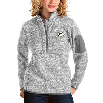 Women's Green Bay Packers Antigua Gray Fortune Half-Zip Pullover Jacket
