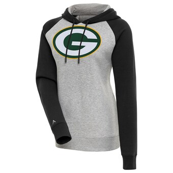 Women's Green Bay Packers  Antigua Heather Gray/Black Victory Raglan Sleeve Pullover Hoodie