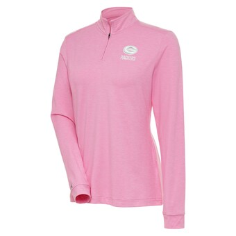 Women's Green Bay Packers Antigua Pink White Logo Mentor Quarter-Zip Jacket