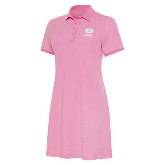 Women's Green Bay Packers Antigua Pink White Logo Play Through Polo Dress