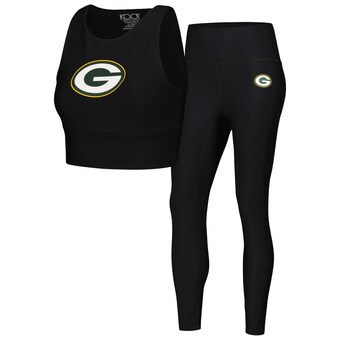 Women's Green Bay Packers Black Leggings & Midi Bra Set