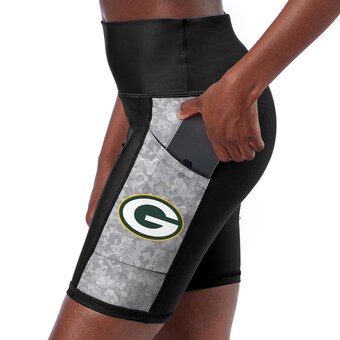Women's Green Bay Packers Certo Black High Waist Logo Two-Pocket Biker Shorts
