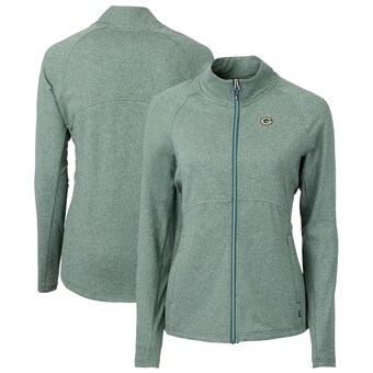 Women's Green Bay Packers Cutter & Buck Heather Green Adapt Eco Knit Recycled Full-Zip Jacket