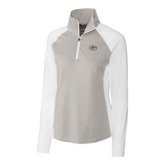 Women's Green Bay Packers Cutter & Buck White Forge Tonal Stripe Half-Zip Pullover Jacket