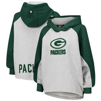 Women's Green Bay Packers DKNY Sport Gray/Green Joy Cropped Raglan Pullover Hoodie