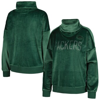 Women's Green Bay Packers  DKNY Sport Green Deliliah Rhinestone Funnel Neck Pullover Sweatshirt